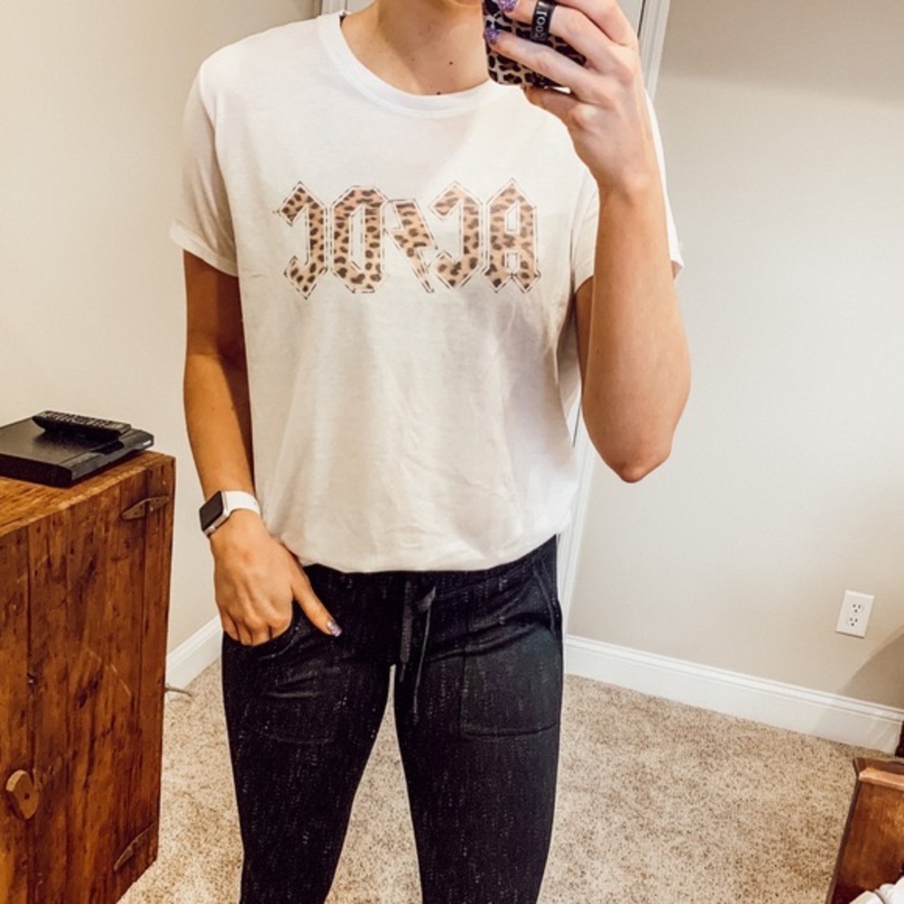 AC/DC leopard print band tee